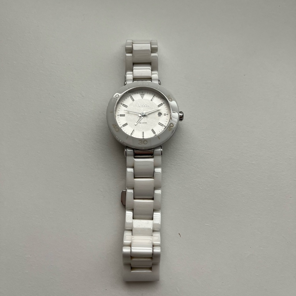 Fossil Women's CE1030 Ceramic Silver Dial Watch